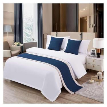 Imagem de Lenço de cama de hotel cor sólida confortável protetor de cama algodão linho emenda colcha decorativa quarto cama toalha de extremidade para cama Twin Queen King Size Azul||Apenas 1 fronha 50 x 50 cm