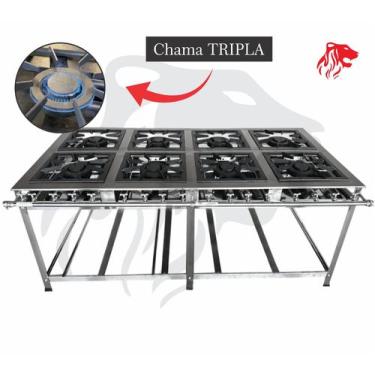 Imagem de Fogão Industrial 8 Bocas Duplas 30x30 P7 em Aço Inox Leona - Mr Fogões