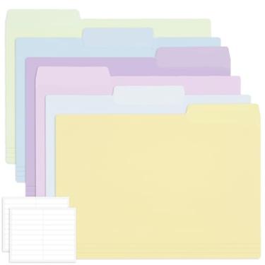 Imagem de EOOUT 30 pastas de arquivo de plástico, pastas Manilla de 23 x 29 cm, pasta de arquivo colorida de 3 abas, 6 cores com 40 etiquetas de categoria apagáveis para material escolar e de escritório