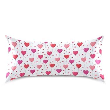 Imagem de Wassud Fronhas de cetim para o dia dos namorados com balões de coração para cabelo e pele fronhas de seda lisa King Size respiráveis com fecho de envelope