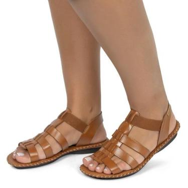 Imagem de Sandália Rasteira em Couro Whisky - Flor D'Couro, 35