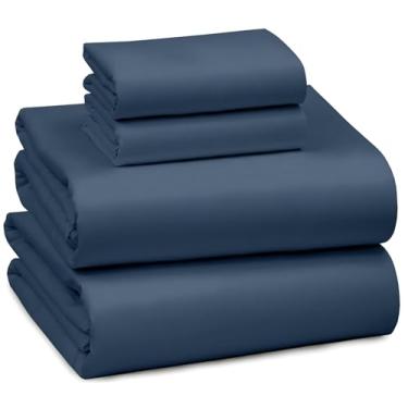 Imagem de RUVANTI Jogo de cama king size 100% algodão - 300 fios de cetim macio sedoso, refrescante, leve e respirável, bolso profundo de 41 cm, durável e luxuoso, 4 peças, azul escuro