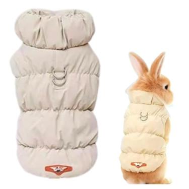 Imagem de Roupas de coelho para animais de estimação, casaco de inverno forrado com lã espessa, jaqueta fofa e quente, adequada para coelhos, gatinhos, filhotes e outros animais de estimação pequenos (Cáqui