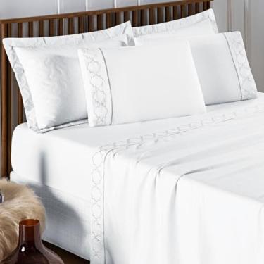 Imagem de Conjunto Cama Casal Queen Size Madri Bordado 300 Fios Super Macio INFI