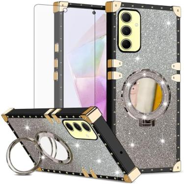 Imagem de Asuwish Capa de celular para Samsung Galaxy A35 5G capa magnética com protetor de tela de vidro temperado e espelho brilhante brilhante anel resistente à prova de choque suporte rígido A 35 35A A355G