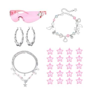 Imagem de Yi-gog Y2k Kit de acessórios de fantasia para mulheres, colar de estrela, pulseira, clipes de cabelo prateados, conjunto de joias vintage, presente de festa de aniversário