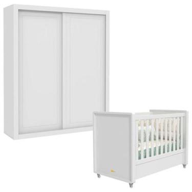 Imagem de Berço Americano e Guarda Roupa 2 Portas Tutto New Branco Acetinado - M