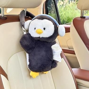 Imagem de Pinguim Porta-lenços de papel de pelúcia fofo pendurado para alça ou assento traseiro design animal macio para carro, casa, banheiro