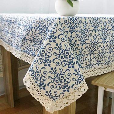 Imagem de pcagfaajmh Toalha de mesa retangular toalha de mesa de porcelana azul e branca antiga clássica e tapete de piquenique de cânhamo cozinha (tamanho GG: grande)