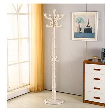 Imagem de Suporte de pendurar em madeira para pendurar no chão esculpido em casa prateleira de acabamento de madeira cabideiro de metal em pé (Cor: 1135White) (1134white)