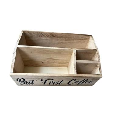 Imagem de IEUDNS Organizador de estação de café para balcão, porta-sachês de chá estilo fazenda, suporte multifuncional para cápsulas de café, sachês de açúcar e, Marrom