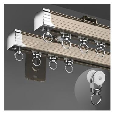 Imagem de Trilhos de cortina de alumínio, trilhos duplos de cortina, trilhos de cortina resistentes, dois métodos de instalação (suporte no teto ou na parede), para sala de estar e quarto e varões de cortina