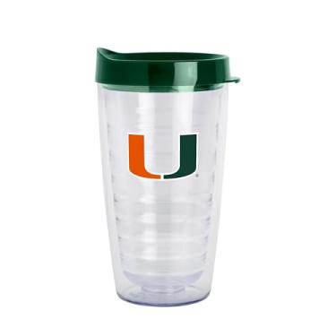 Imagem de Logo Brands NCAA Miami Hurricanes Copo transparente de parede dupla de 473 ml – Serve na maioria dos porta-copos, feito nos EUA, tampa resistente a derramamentos, livre de BPA – ótimo para uso diário