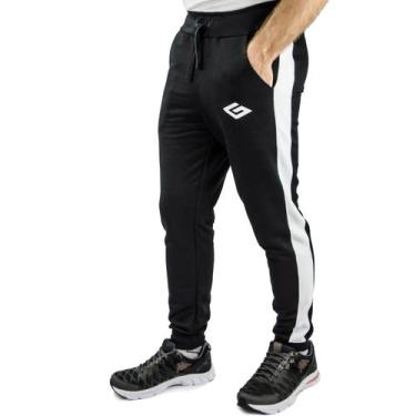 Imagem de Calça De Moletom Jogger Griffa Com Faixa Lateral Masculina, M, Pto, Bc