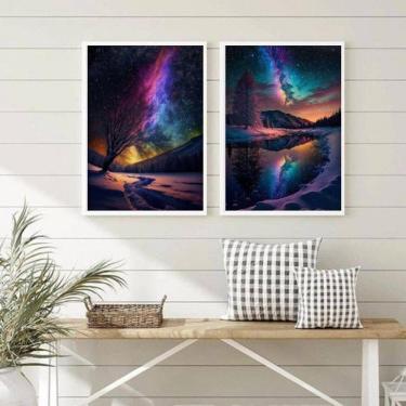 Imagem de Kit 2 Quadros Decorativos Aurora Boreal 45X34Cm - Com Vidro