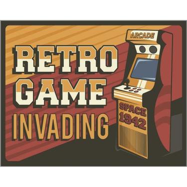 Imagem de Kit 3 Placas Decorativa Gamer - Retro Gaming Invading