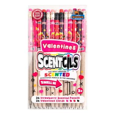 Imagem de Valentines Scentcils – Lápis patenteados com aroma de morango HB #2, 26 quilates, feitos de jornais reciclados, com cartões de dia dos namorados – presentes para crianças e material escolar