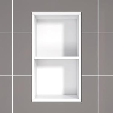 Imagem de Nicho de chuveiro embutido, alcova para quarto úmido, prateleiras de banheiro, xampu organizador de cosméticos para chuveiro, sala de estar em casa, armazenamento à prova d'água (cor: branco, tamanho