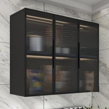 Imagem de Armário de armazenamento de vidro de alumínio montado na parede, organizador multiuso de 2 camadas para banheiro e sala de estar, elegante acima do vaso sanitário e armário utilitário com portas de