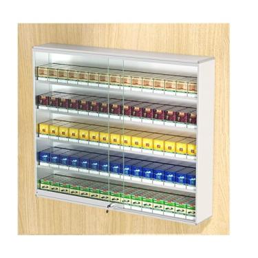 Imagem de Vitrine de vidro com fechadura, expositor de cigarro para supermercado de varejo, vitrine de parede ou mesa, cor prata, tamanho: 74,5 x 28,8 x 10 cm, ideal para balcões de loja