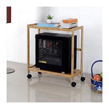 Imagem de VHDY85KA Suporte de torre de PC de escritório, suporte de CPU de rolamento de 2 níveis, suporte de capa host de bambu para PC móvel com rodas giratórias, cabe na maioria das capas de PC e impressoras