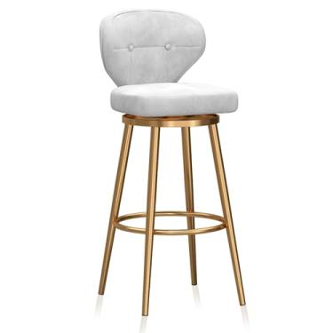Imagem de Bancos de barra de veludo com encosto bancos de cozinha estofados conjunto de 1, cadeiras de jantar com apoio para os pés douradas, cadeiras de bar para cozinha, casa, bar, branco, 65 cm