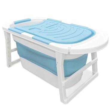 Imagem de Banheira Ofurô Dobrável Portátil 200L - Cor Azul, Ideal para Adultos, Relaxamento em Casa e Espaços Versáteis