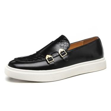 Imagem de Dwihuizes Mocassins masculinos sapatos sociais com fivela tênis de couro casuais para negócios estilo retrô e confortáveis,Black,41 EU
