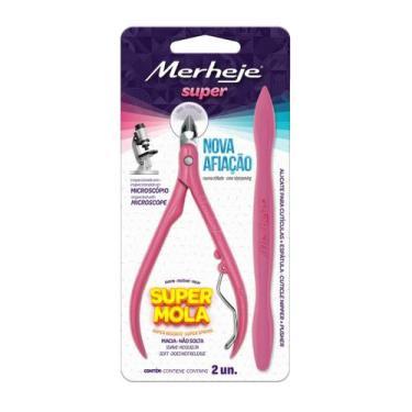 Imagem de Alicate de Cutículas Merheje Super + Espátula Rosa
