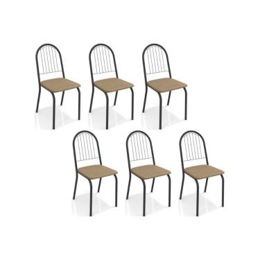 Imagem de Cadeira De Cozinha Noruega C077 Kit 6 Un Preto Fosco Capuccino