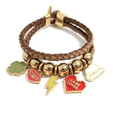 Imagem de Pulseira de Couro Marrom Feminina Retro Descolada Love Sorte - GRANADO