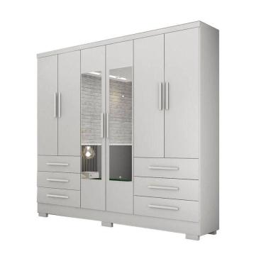 Imagem de Guarda Roupa Solteiro Com Espelho Com Pés 6 Portas 6 Gavetas - Encant-branco - Móveis Horizonte