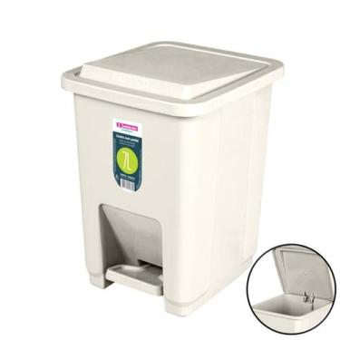 Imagem de Lixeira Plástica 7 Litros com Pedal Cesto de Lixo Bege Banheiro Cozinh
