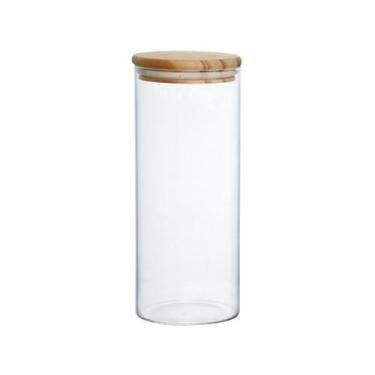 Imagem de Pote Hermético Vidro Borossilicato Tampa Madeira Redondo Liege 1,2L Ha