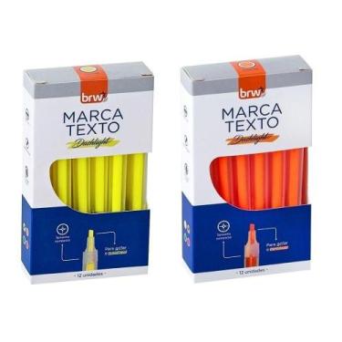 Imagem de 2 Caixas Marca Texto Fluorescente Transparente 12 Unidades Brw Amarelo