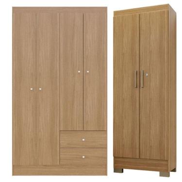 Imagem de Guarda Roupa Solteiro Versa 4 Portas com Armário Multiuso Luna Freijó Fosco - Kits Paraná