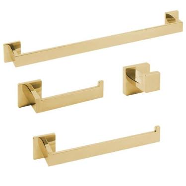 Imagem de Fino Inox - Kit Acessórios Para Banheiro Inox Premium Dourado Brilhant