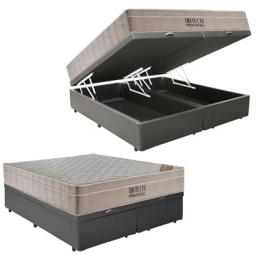 Imagem de Cama  Box Baú  Casal Bipartido  Sintético + Colchão Ortobom Airtech Molas Ensacadas 65x...
