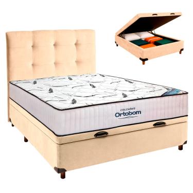 Imagem de Box Bau Blindado + Colchão Casal High Foam Ortobom + Cabeceira