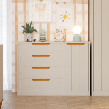 Imagem de Cômoda de Bebê com 4 Gavetas 1 Porta Mel Off White Expresso Móveis Off White