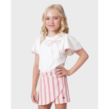 Imagem de Conjunto blusa shorts saia tweed Cala verão elegante leve - Azul e Rosa - Menina 4 a 14...