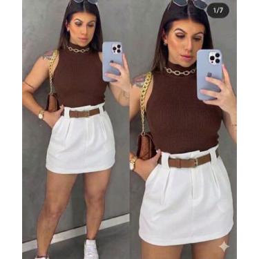 Imagem de Conjunto Feminino Cropped Marrom e Short Saia Alfaiataria Nude Elegant