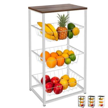 Imagem de Fruteira De Chão Aramada Cozinha Metal Madeira Moderna Mesa - Utility 