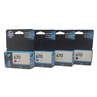 Imagem de Kit 4 cartuchos de tinta  670 original hp 4615 4625 5525