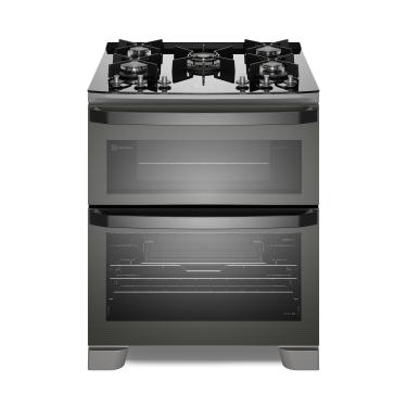 Imagem de Fogão 5 bocas Electrolux Cinza Expert Função Air Fryer, 2 Fornos, Grill e Timer (FE5AD)