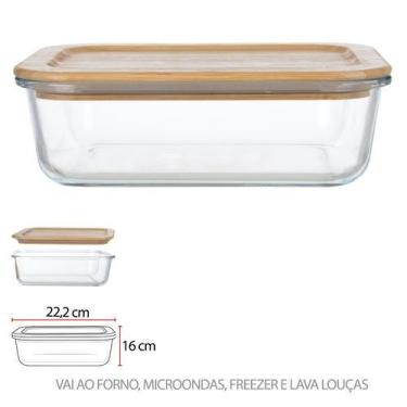 Imagem de POTE HERMETICO VIDRO BORO 1500ml TAMPA DE BAMBU RETANGULAR - Flor Arte