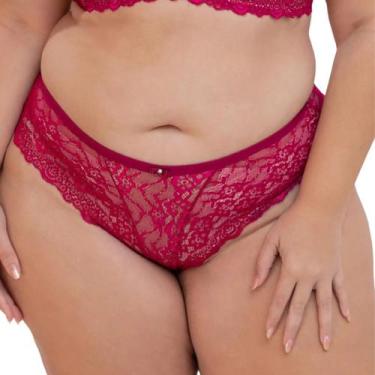 Imagem de Calcinha Fio Dental Plus Size em Renda Santa Passion, 52, Magenta