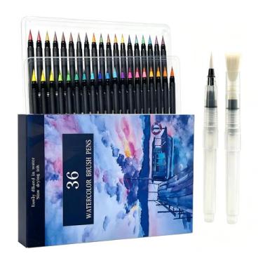 Imagem de Conjunto de Canetas Aquareláveis com 38 Cores e 2 Aquapens - Marca Pró