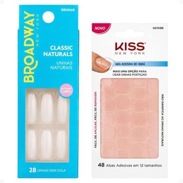 Imagem de Kit Kiss New York: Unhas Postiças Bailarina Longo Dream e Abas Adesivas De Unhas