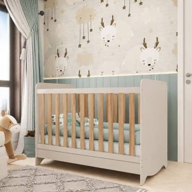 Imagem de Berço Mini Cama Americano 100% MDF 3 em 1 Ben Espresso Móveis OFF-WHITE/AMÊNDOA